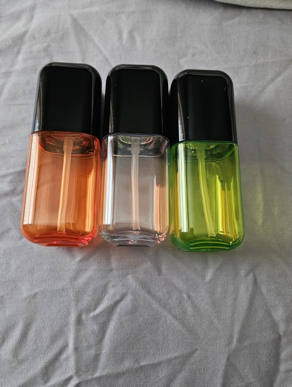 Set of 3 Colorful Rectangular Spray Bottles - Orange, Clear, Green